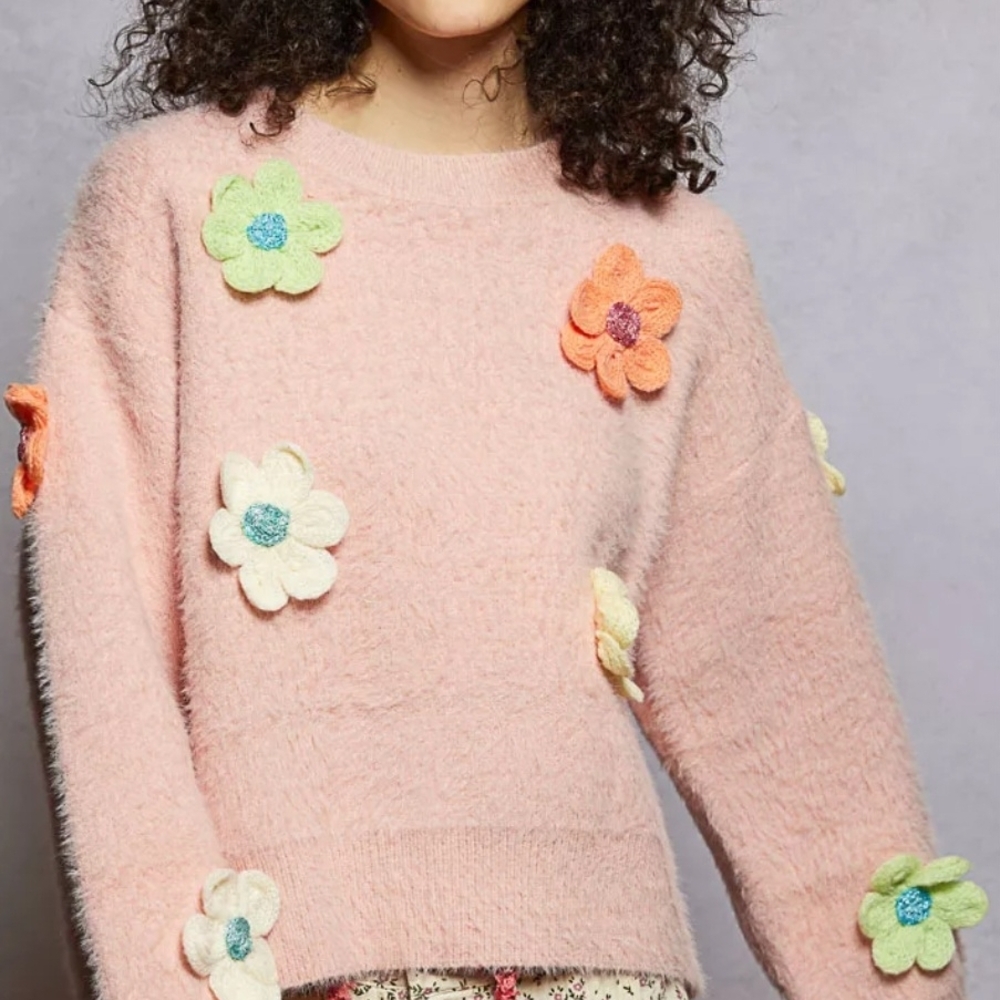 POL Floral Embellished Pink Sweater